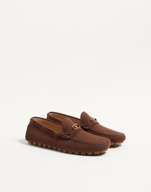 Valentino Garavani - Driver Fastaway Loafer Aus Hirschwildleder - Bark Brown - Mann - Loafers Und Drivers